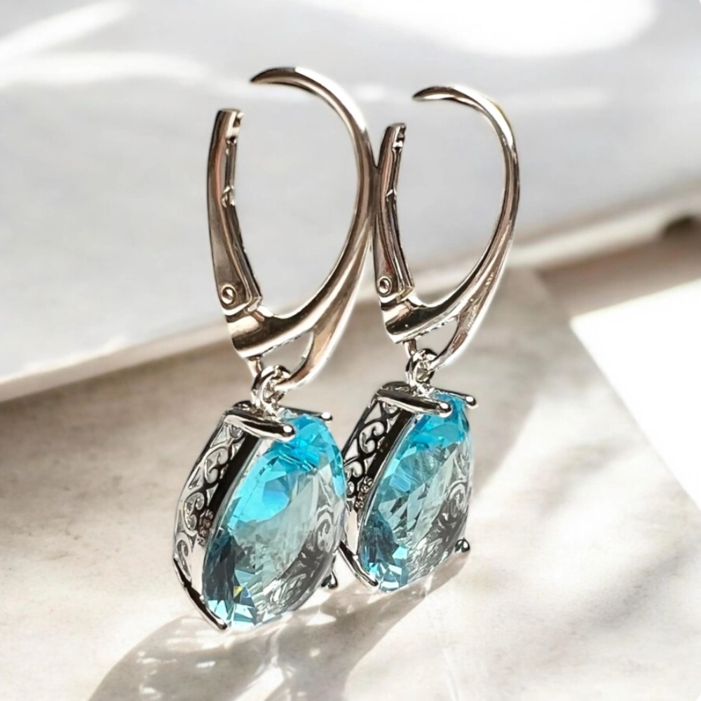 New Gorgeous Swiss Blue Topaz Earrings Handcrafted Sterling Silver
